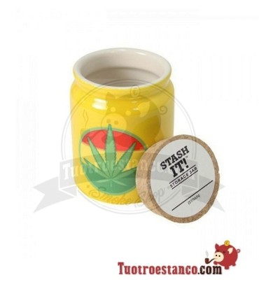 Bote Cerámica Hoja Rasta Amarillo 300 ml