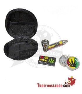 Glaspfeife mit Schutzhülle + Gitter + Grinder