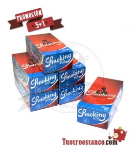 Papel Smoking Azul Doble Ventana, 5 Estuches + 1 Gratis - 150 libritos