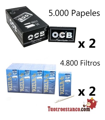 2 premium OCB DV 70mm + 2 Rizla 5,7mm filters