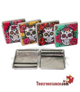 Champ Mex Skull and Flowers 20 Zigarettenetui aus Zigarettenmetall