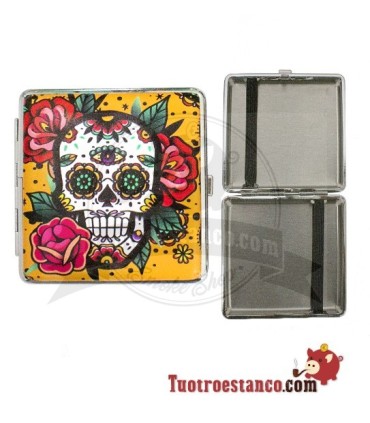 Champ Mex Skull and Flowers 20 sigarettenetui van sigarettenmetaal