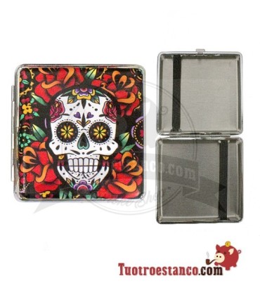 Champ Mex Skull and Flowers 20 cig metal cigarette case