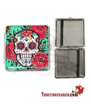Champ Mex Skull and Flowers 20 cig metal cigarette case