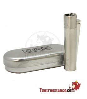 Clipper metálico prateado + caixa metálica